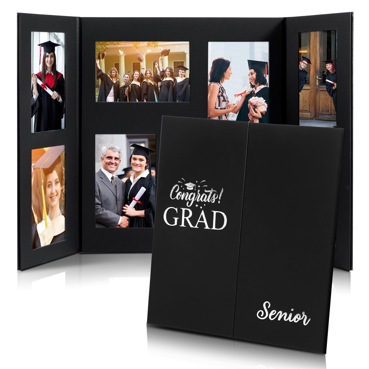 Multi Picture Frame for 4 x 6” Photographs Congrats Grad Class of 2026 Graduation Gifts Graduation Picture Frame Folding Booklet with Slide in Slots 8 Frame for High School Graduates